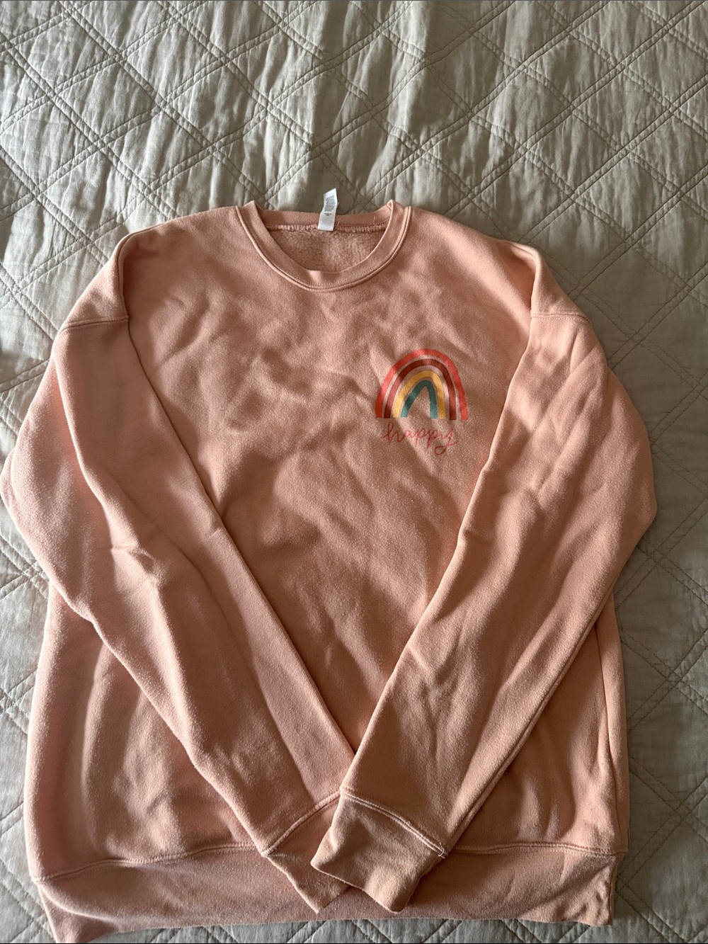 Bella Canvas Peach Crewneck Sweatshirt with Rainbow Graphic